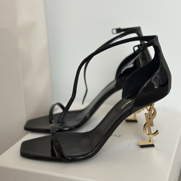 Saint Laurent OPYUM Sandals In leather With Gold Heel - Picture 1 of 8